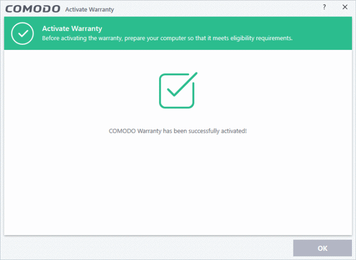 Activate Your Guarantee Coverage, Protection Comodo